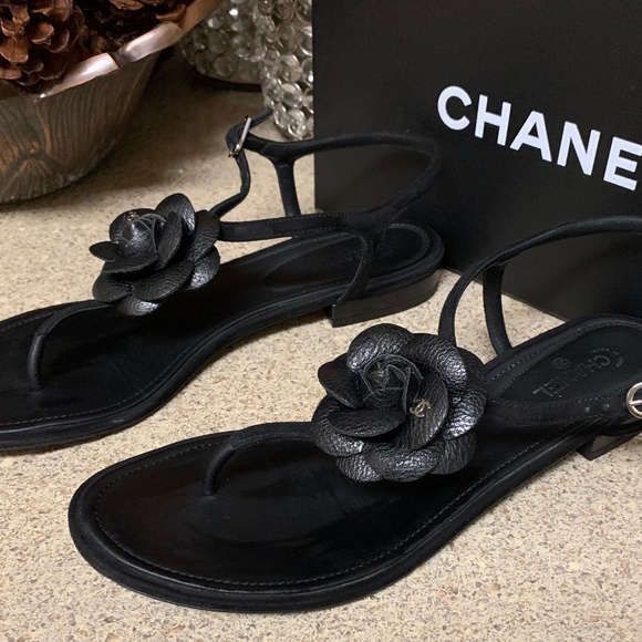 Chanel Shoes - 💯Authentic Chanel Camelia Sandals t-straps